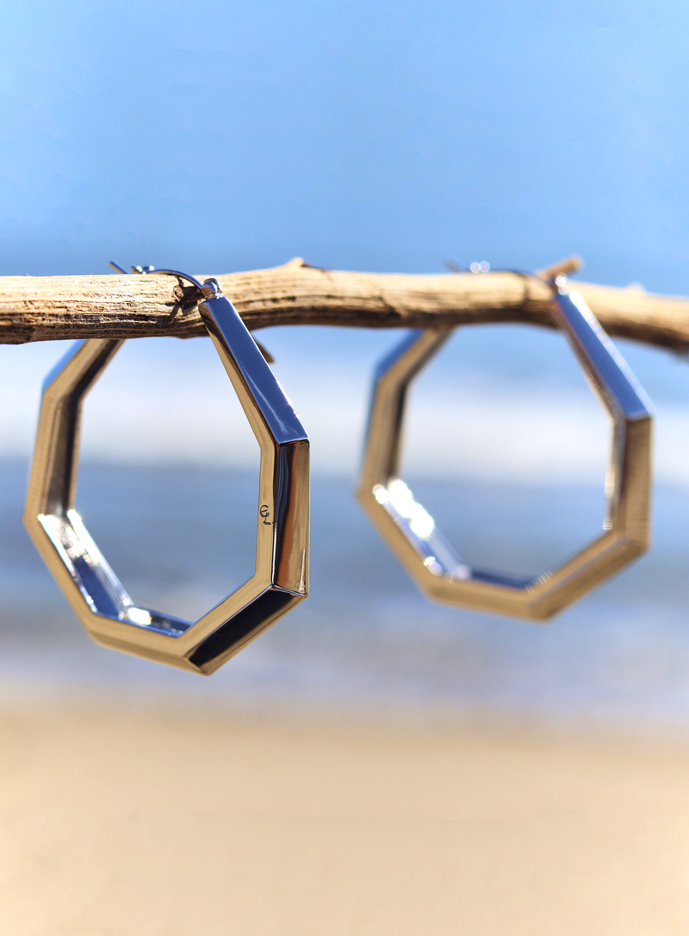 Octagon Hoop Large earrings in Silver