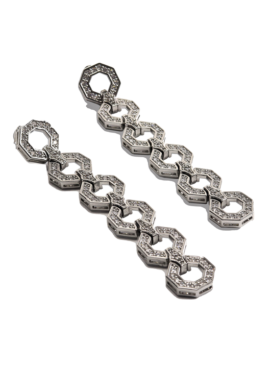 Octagon Drop Earrings in Silver - Elizabeth Laine