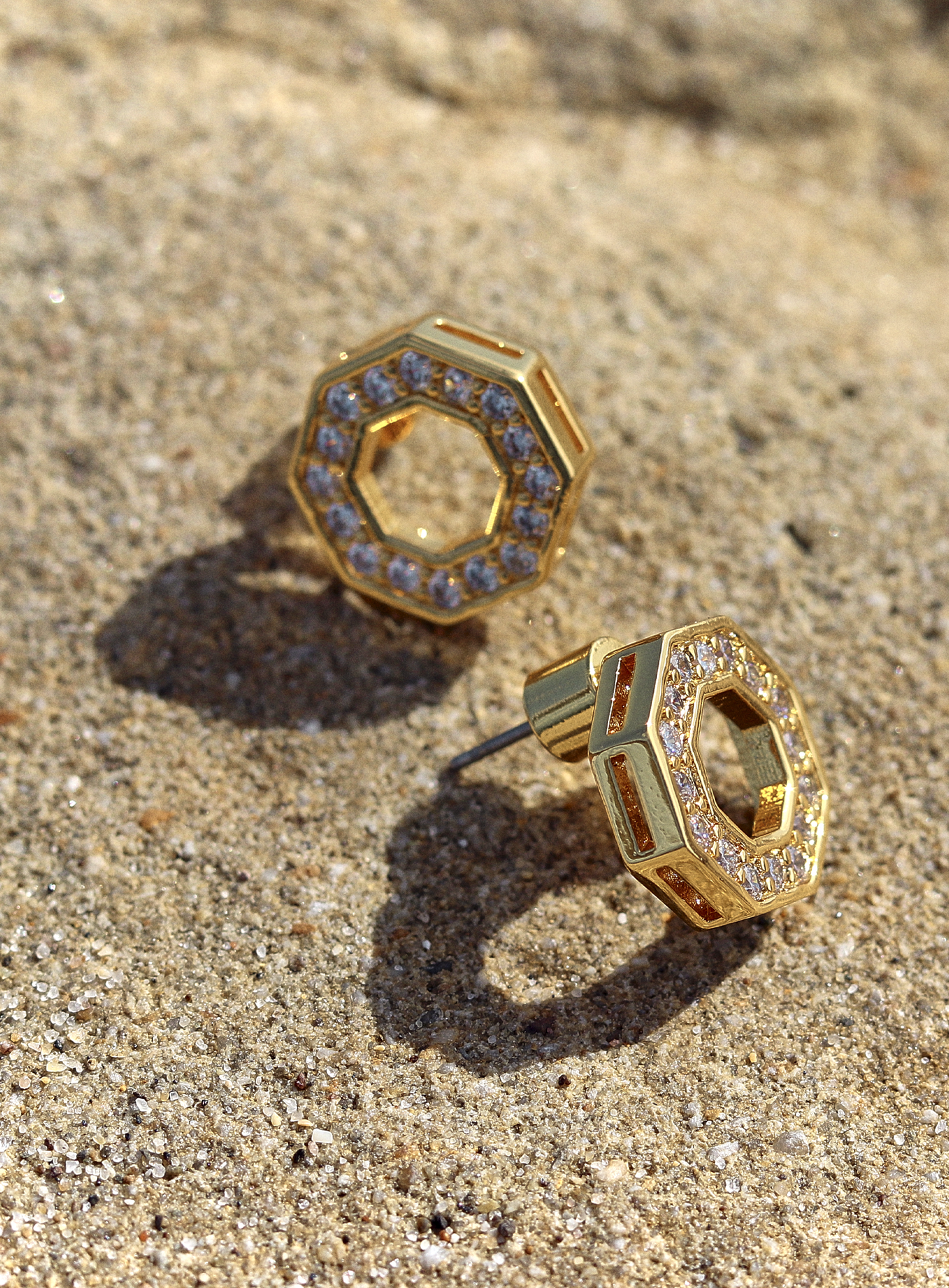 Octagon Stud Earrings in Gold