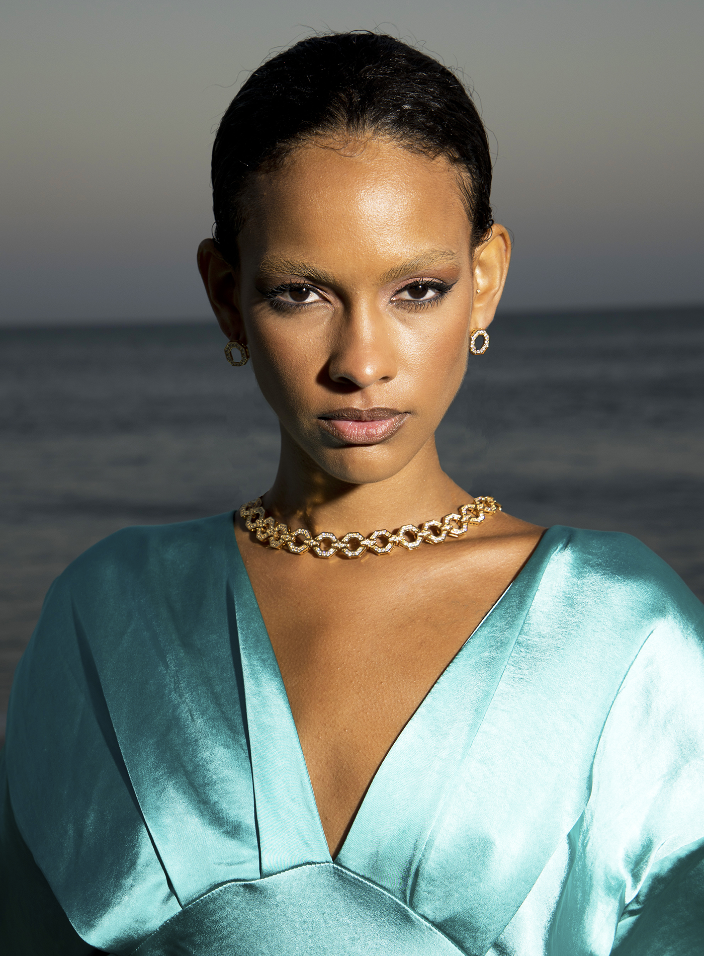 Octagon Stud Earrings in Gold