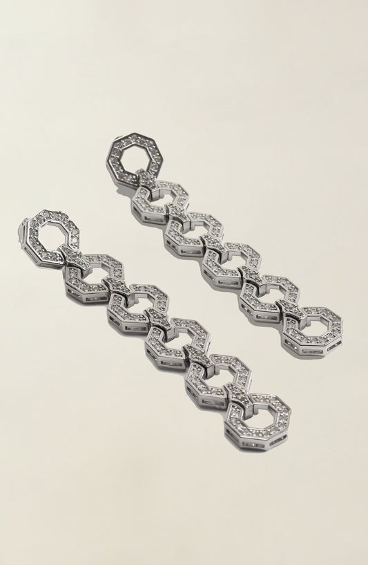 Octagon Drop Earrings in Silver