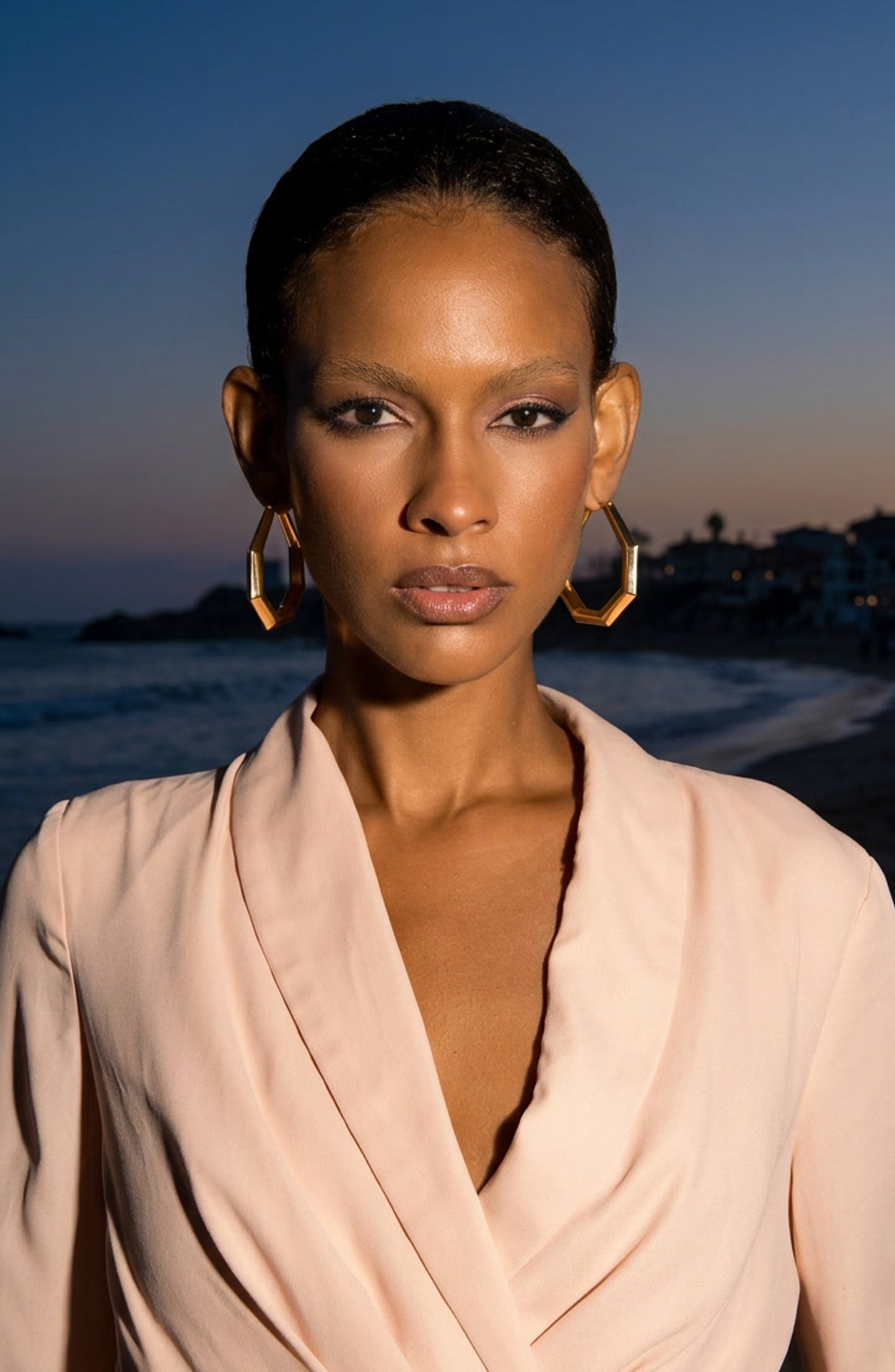 Octagon Hoop Earrings Large Gold