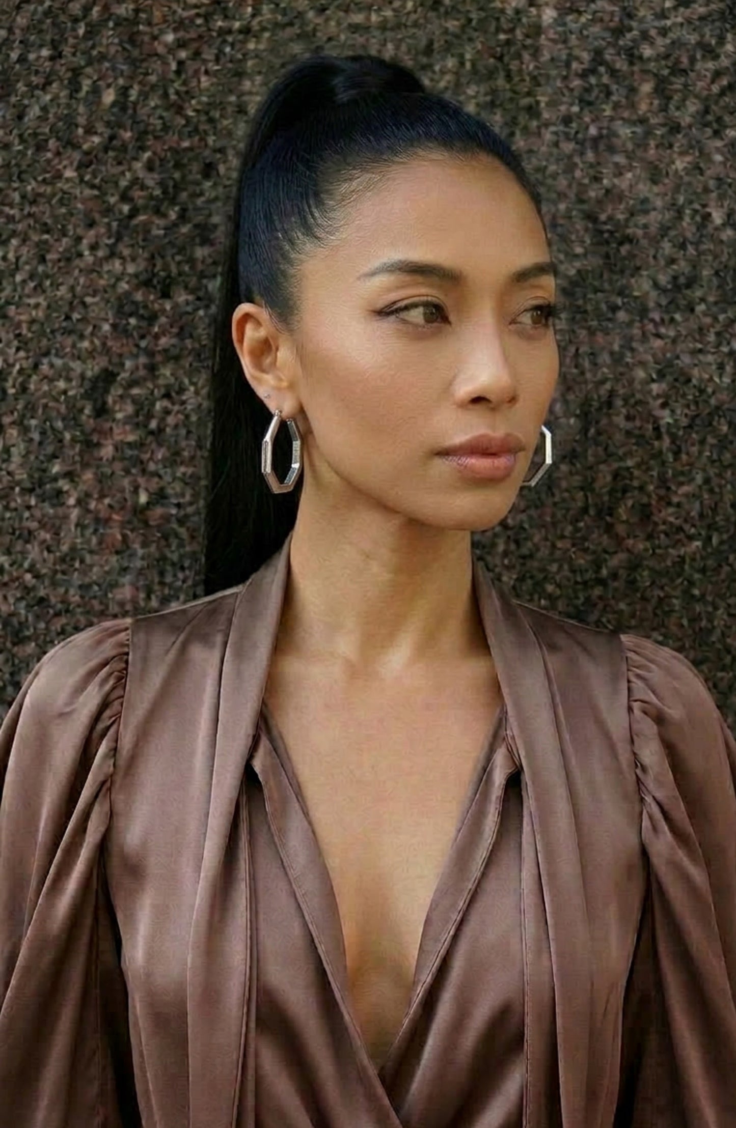 Octagon Hoop Earrings Small Silver