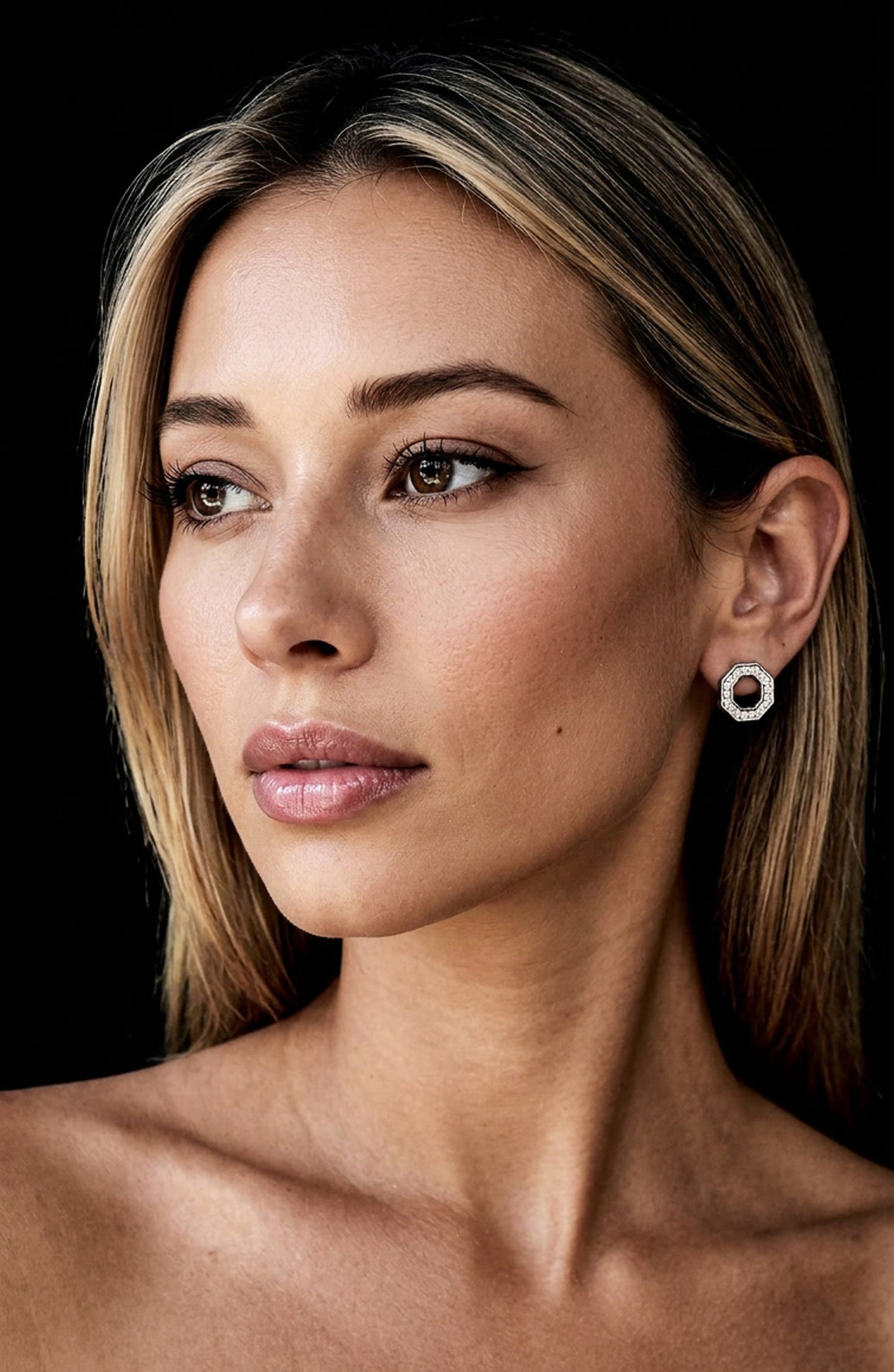 Octagon Stud Earrings Silver