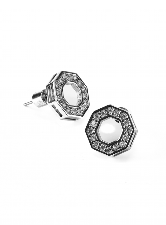 Octagon Stud Earrings in Silver