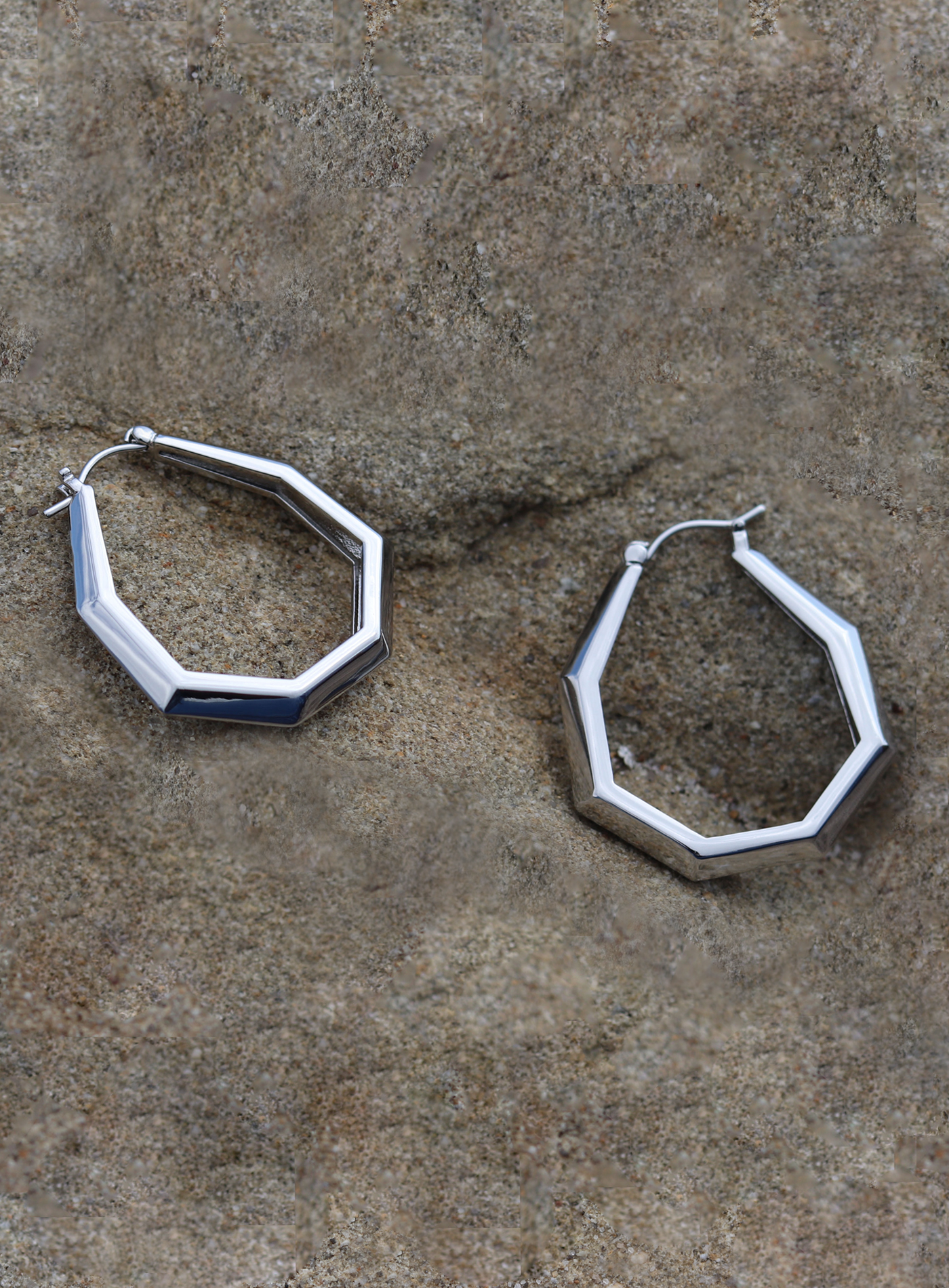 Small Octagon Hoops in Silver