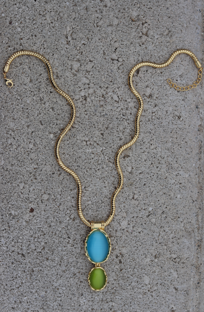 Monde Statement Necklace Turquoise Lime